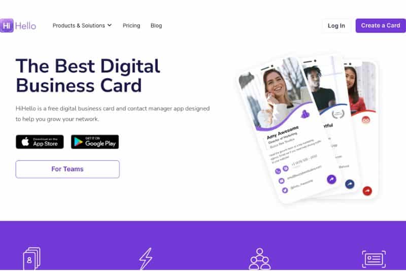 HiHello Business Card Review - homepage