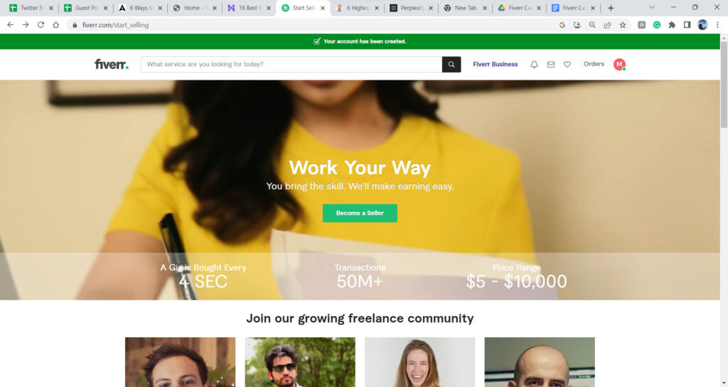 Fiverr $0 to $10K - Day 1 - Fiverr Homepage